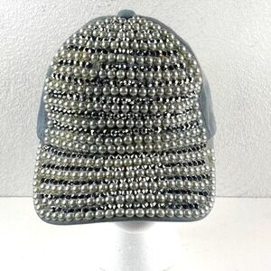 29 Palms Baseball Cap OS Blue Denim Pearl Studded Embellished Hat Y2K Bling